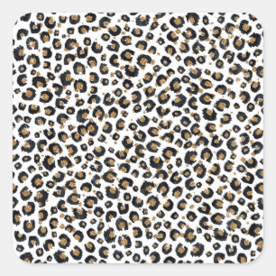 Adesivo Quadrado Padrão-Leopardo Dourado Elegante