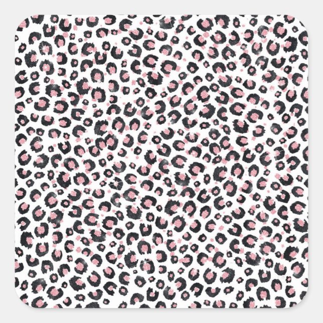 Adesivo Quadrado Padrão-Leopardo Negro-Dourado Elegante Rosa (Frente)