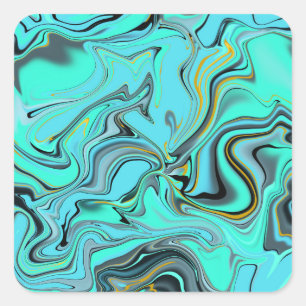 Adesivo Quadrado Padrão mármore abstrato azul e design verde.
