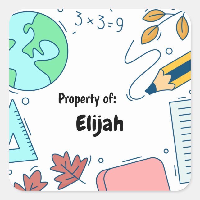 Adesivo Quadrado Padrão Mínimo de Material Escolar Personalizado S (Frente)