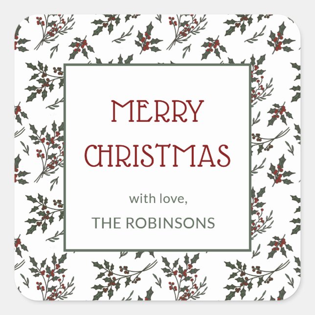 Adesivo Quadrado Padrão Moderno das Berries Botânicas de Natal Holl (Frente)