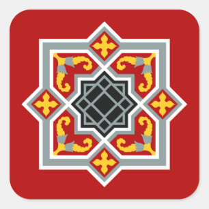 Adesivo Quadrado Padrão octogonal vermelho-azulejo de Barcelona