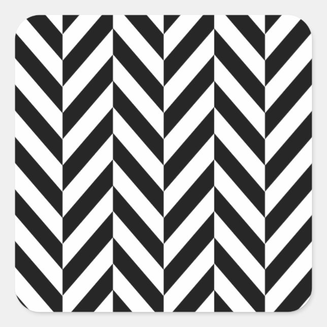 Adesivo Quadrado Padrão Preto de Arenque Branco (Frente)