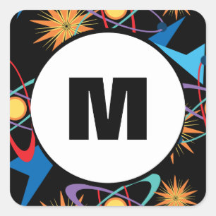 Adesivo Quadrado Padrão Retrocolorido de Idade do Espaço