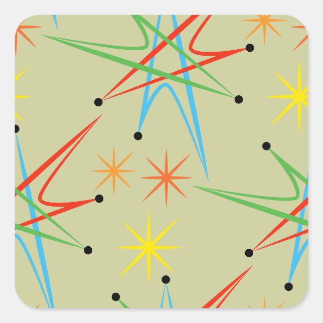 Adesivo Quadrado Padrão Retrocolorido de Impulso Atômico (Frente)