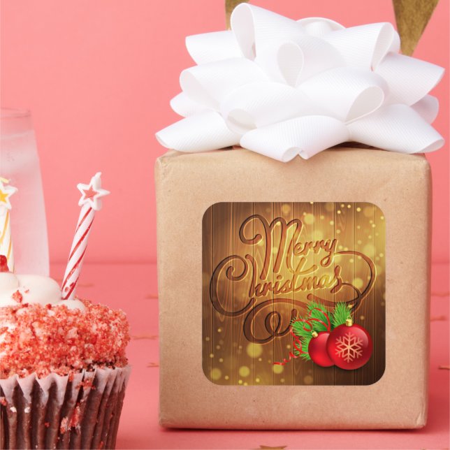 Adesivo Quadrado Padrão Rustic Felry Christmas Wooden Planks (Festa)