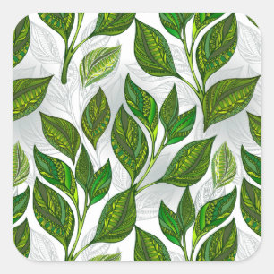 Adesivo Quadrado Padrão sem costura com folhas verdes de chá