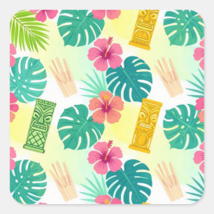Adesivo Quadrado Padrão Tiki Havaiano Tropical para Casamento Festa
