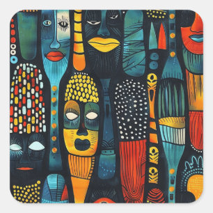Adesivo Quadrado Padrão tribal africano com ídolos.