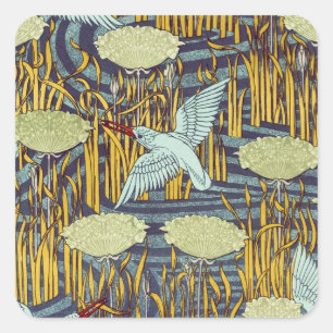 Adesivo Quadrado Padrão Vintage Art Nouveau de Pássaro e Pântano