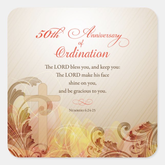 Adesivo Quadrado Padre, 50º Aniversário da Bênção da Ordenação (Frente)