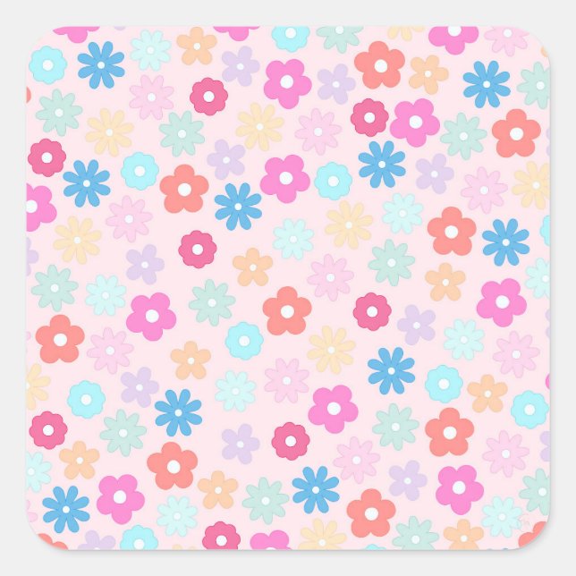 Adesivo Quadrado Padrões das flores de margarida rosa-boho (Frente)