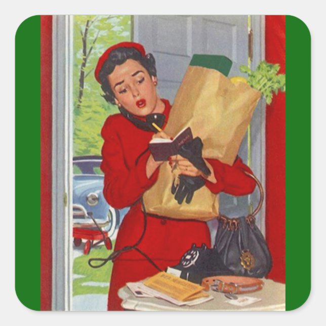 Adesivo Quadrado Padrões de Famílias Suburbanas de Vintage (Frente)