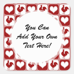 Adesivo Quadrado Padrões de Galinhas e Corações