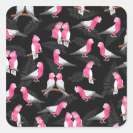 Adesivo Quadrado Padrões de pássaros de cockatoas cor-de-rosa