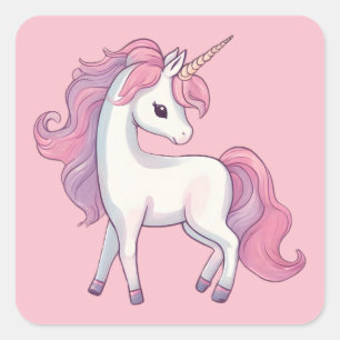Adesivo Quadrado Padrões de Unicórnio Bastante Bonitos - Rosa