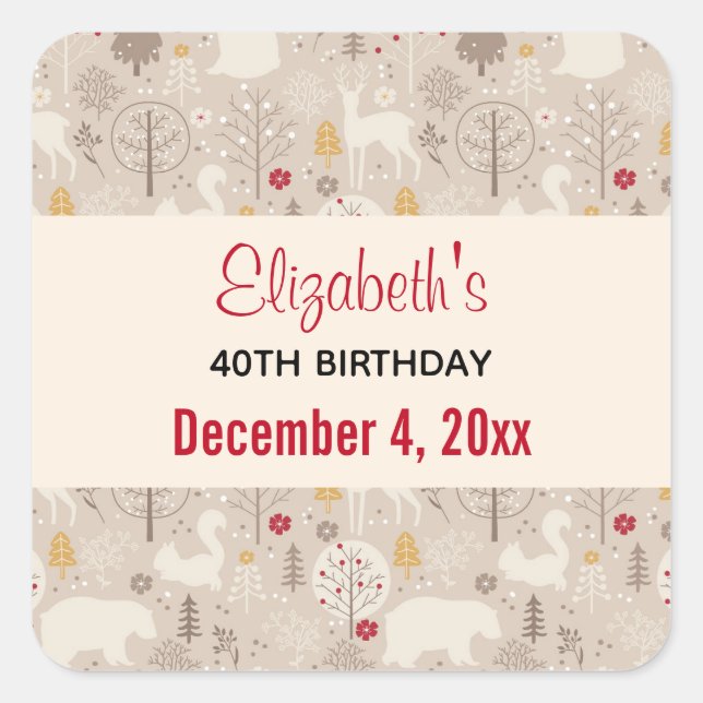 Adesivo Quadrado Padrões Nórdicos de Animais de Floresta Cuta Salve (Frente)