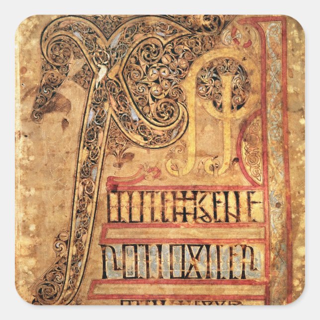 Adesivo Quadrado Página inicial do Lichfield Gospels, c.720 (Frente)