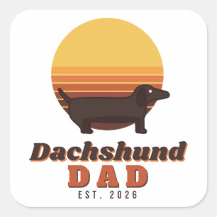 Adesivo Quadrado Pai Dachshund Est 2026 Pôr do Sol Retro Doxie