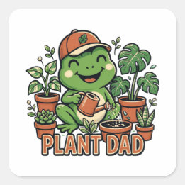 Adesivo Quadrado Pai de Planta Sapo Regando Plantas de Casa Engraça
