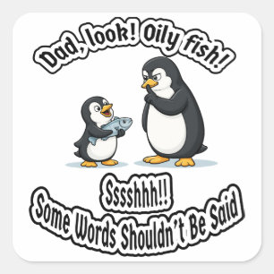 Adesivo Quadrado Pai e Bebê Pinguim Piada de Óleo Engraçada Animal 