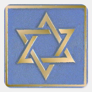 Adesivo Quadrado Painel de Arte Estrela de Davi Azul Dourado