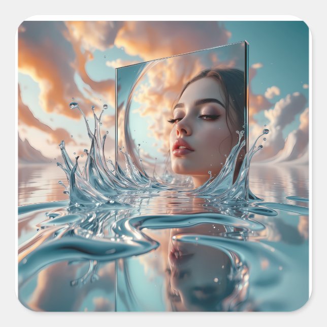 Adesivo Quadrado painel espelho flutuante sai de um mar calmo (Frente)