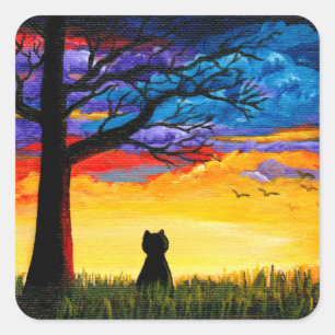 Adesivo Quadrado Paisagem colorida Creationarts do carvalho do gato