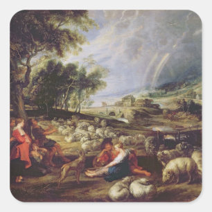 Adesivo Quadrado Paisagem com arco-íris