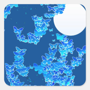 Adesivo Quadrado Paisagem com borboletas - azul índigo profundo
