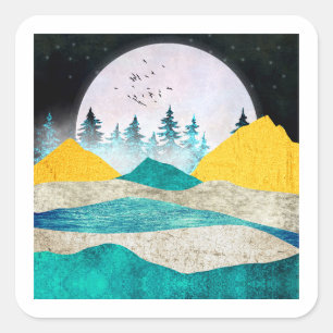 Adesivo Quadrado Paisagem com Supermoon Nascente