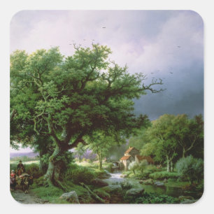 Adesivo Quadrado Paisagem com um moinho