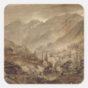 Adesivo Quadrado Paisagem da montanha, Macugnaga, 1845 (caneta &