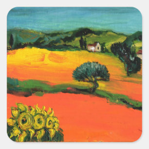 ADESIVO QUADRADO PAISAGEM DA TOSCANA COM GIRASSÓIS