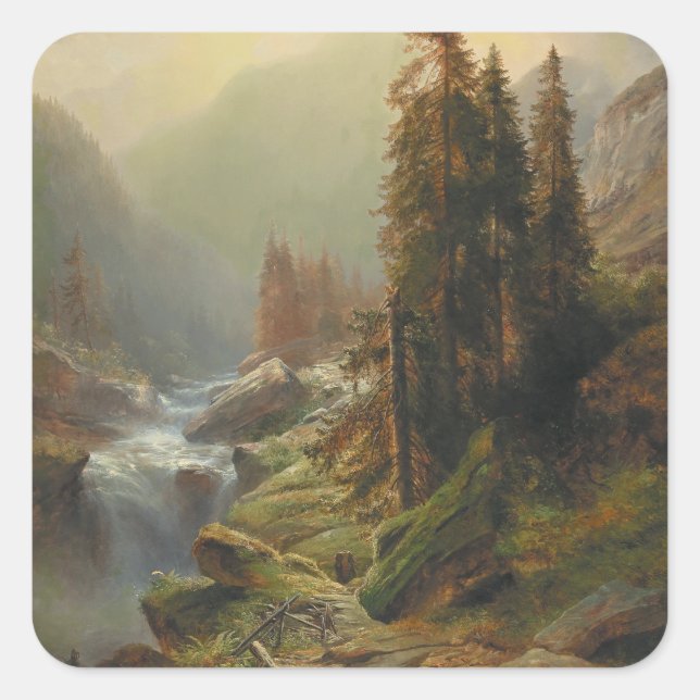 Adesivo Quadrado Paisagem das Grandes Montanhas - Albert Zimmermann (Frente)