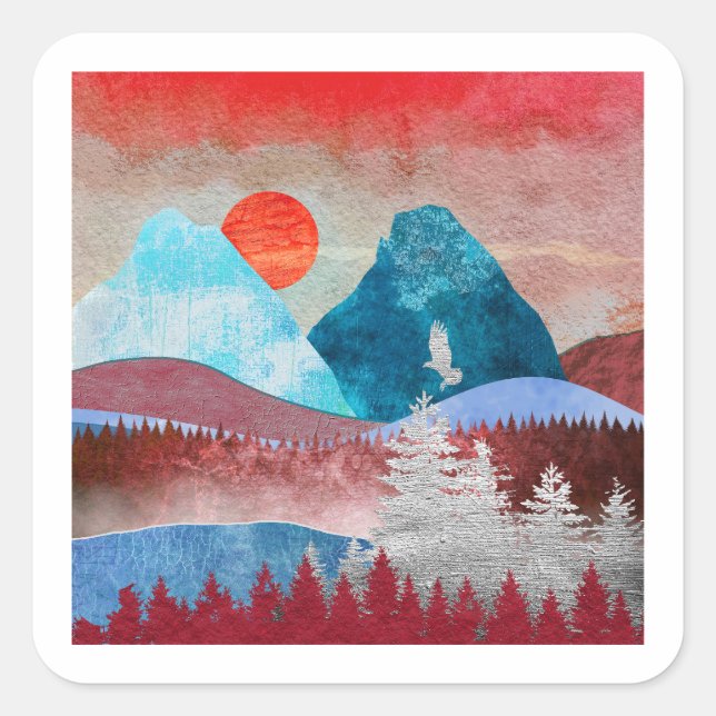 Adesivo Quadrado Paisagem de Águia Prateada (Frente)