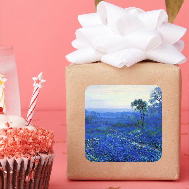 Adesivo Quadrado Paisagem de Bluebonnet, Cactos e Laurel de Montanh (Festa)