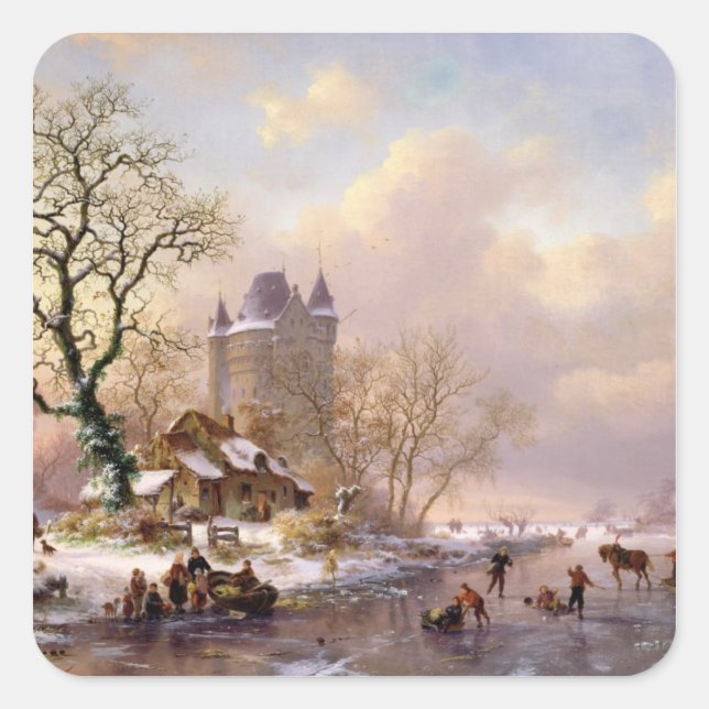 Adesivo Quadrado Paisagem de inverno com um Castelo (Frente)