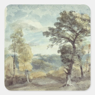Adesivo Quadrado Paisagem de John Constable com árvores e um