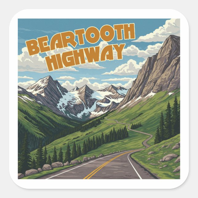 Adesivo Quadrado Paisagem de Montana Wyoming na autoestrada Beartoo (Frente)