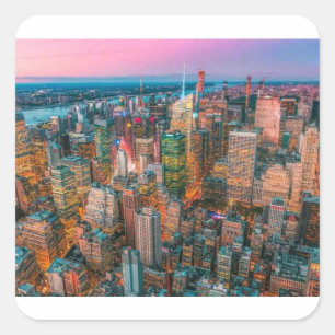 Adesivo Quadrado Paisagem de Nova York ao Pôr do Sol Crepúsculo e