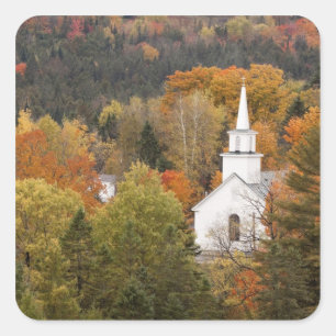 Adesivo Quadrado Paisagem de outono com igreja, Vermont, EUA