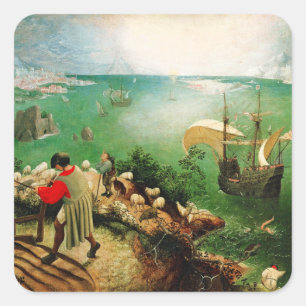 Adesivo Quadrado Paisagem de Pieter Bruegel com a queda de Ícaro