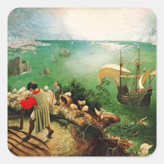 Adesivo Quadrado Paisagem de Pieter Bruegel com a queda de Ícaro (Frente)