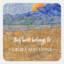 Adesivo Quadrado Paisagem noturna com Lua Ascensão por Van Gogh