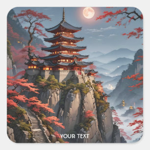 Adesivo Quadrado Paisagem Noturna Japonesa Fantasy
