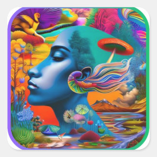 Adesivo Quadrado Paisagem Psicodélica Boa Viagem Colorida #2