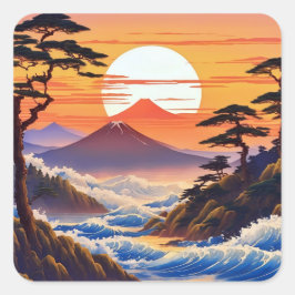 Adesivo Quadrado Paisagem Sunrise Japonesa