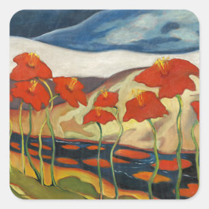 Adesivo Quadrado Paisagem Surrealista Modernista com Papoulas Verme