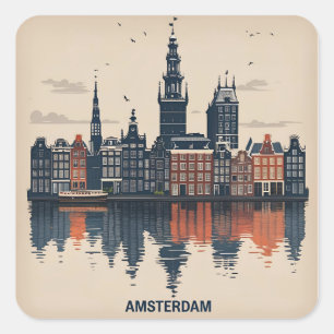 Adesivo Quadrado Paisagem Urbana de Amsterdã Holanda